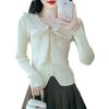 Suéter de Tricô com Contraste de Laço de Alta Qualidade Feminino Outono 2024 Outono e Inverno Novo Slim-fit Emagrecedor Top Feminino