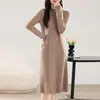 Vestido de Punto de Lana 100% Pura de Color Sólido con Cuello Semi-Alto para Mujer, Otoño e Invierno 26 Estilos, Ajustado por Encima de la Rodilla para Vestir en Capas