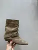 Primeiro Encontro Temporada Retro Camurça Cáqui Botas de Cano Curto Botas Femininas Botas Estilo Francês Outono Design de Nicho Botinhas Estilo Western