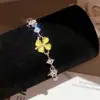 ¡Diamantes Ligeramente Chispeantes! Pulsera de Flor con Piedra Ojo de Gato Incrustada de Diamantes, Exquisita Pulsera de Estilo Coreano con Diseño Único, Joyería de Lujo Ligero para Mujer