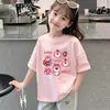 Camiseta estampada para niños medianos y grandes camiseta de manga corta para niños top holgado de verano para niñas 2026 nueva camiseta de algodón puro manga corta