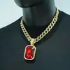 Moda Joyería Europea y Americana Cuadrado Piedra Preciosa de Color Collar Colgante Hombres Hip-Hop Cadena Cubana Full Diamante Collar Unisex