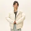 Chaqueta Corta de Algodón Color Ámbar con Cuello Alto para Hombres y Mujeres, Nueva Chaqueta de Invierno Tendencia de Marca Color Sólido con Acabado de Alta Gama, Chaqueta Acolchada Cálida para Mujeres