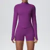 Novo Conjunto Esportivo para Mulheres, Malha Sem Costura com Gola Alta, Manga Longa, Zíper, Roupa de Yoga, Cintura Alta, Justo, para Esportes ao Ar Livre, Corrida, Fitness