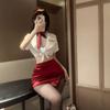 Gui Yun Sexo Roupa Interior Puro Desejo Aeromoça Uniforme Tentação Sexy Deep V Paixão Livre Secretária Boate Saia Quadril Mulheres