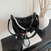 2025 Nuevo Bolso Pequeño Suave para Mujer Bolso Cruzado con Lazo Bolso de Hombro Versátil con Cadena Empalmada de Perlas