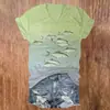 Estampado de Pescado Globo Retro Cruzado para Mujer Cuello en V Manga Corta Impresión Digital 3D Manga Corta Personalizada para Mujer Una Pieza Pedir