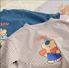 INS Primavera e Outono Masculino e Feminino Bebê Ursinho Amoroso Listrado Casual Camiseta de Manga Longa