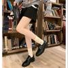 Sapatos pequenos de couro pretos, sapatos de couro pu de camada única, inverno, primavera e outono, mocassins de salto grosso, estilo britânico feminino, novo estilo, plataforma slip-on 2025
