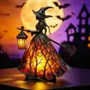 Lanterna de Bruxa de Halloween Figura de Resina Brilhante Bruxa de Vestido Longo Retrô Entrada de Mesa Atmosfera de Festival Luz Decorativa