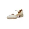 Sandalias Mary Jane huecas súper cómodas, ultraligeras, ultrasuaves de piel de oveja, con suela gruesa, tacón de bloque y hebilla de cuero genuino, puntera cerrada, para mujer