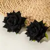 Brincos de Flor Rosa Simulada Transfronteiriços Europeus e Americanos, Brincos de Flor Dopamina de Poliéster Modernos e Elegantes