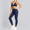 Conjunto de dos piezas para yoga: sujetador sexy de cuello en V, pantalones largos que levantan el trasero, conjunto deportivo de fitness de tacto desnudo doblemente pulido 52736+52341