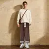 Pantalones de pana para hombre con dobladillo enrollado, diseño de moda de otoño, pantalones casuales, marrones, de pierna ancha, de pierna recta, pantalones largos