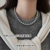 Collar de perlas gris plateado platino de cáñamo Shi Jia Zhen para mujer, cadena para suéter de temperamento de lujo ligero, cadena para el cuello con cierre magnético