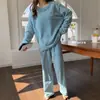 Pijama de Franela para Mujer, Estilo Otoño e Invierno, Forro Polar, Engrosado, Ropa de Casa Cálida, Adecuado para Usar Afuera, Conjunto de Manga Larga y Pantalón Largo Talla Grande para Mujer