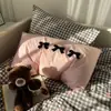 Funda de Almohada Bordada de Algodón Puro Lavado Clase A Estilo Niña con Lazo Funda de Almohada Cuero