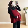 Traje para mujeres embarazadas 2024 otoño e invierno nueva moda estilo occidental camisa ajustada de base top holgado pantalones de pierna ancha