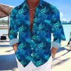 Nueva Camisa Casual de Manga Larga Transfronteriza Europea y Americana 2024 Estampado de Tortuga Manga Larga Hawaiana Explosiones Transfronterizas