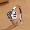 Anillo de cornucopia de esmalte azul quemado vintage, estilo nacional, elegante, palabra financiera, personalidad de moda, anillo abierto de plata tailandesa desgastada.