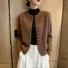 Cardigan de Tricô Estilo Old Money para Mulheres, Nova Coleção Outono 2026, Tamanho Plus Size, para Mulheres Curvilíneas, Suéter Casaco de Gola Redonda Relaxado e Elegante