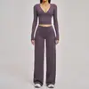 Zechuang Conjunto de Yoga com Manga Longa Escovada Estilo Europeu e Americano Calça Esportiva de Perna Larga Roupa Casual Versátil para Yoga 4520