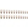 Comércio Exterior Branco Leitoso Laço Gradiente Cinza Nude Arte de Unha, Pontas de Unha Usáveis Delicadamente Decoradas com Strass, 24 Peças de Adesivos de Unha