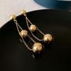 Pendientes elegantes con borlas largas y cuentas redondas con aguja de plata S925 para mujer, estilo japonés y coreano, modernos, de estilo frío, sencillos, ligeros y lujosos.
