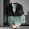 Camisa de Manga Tres Cuartos para Hombre, Nuevo Estilo Verano 2025, Ropa de Trabajo Color Block, Camisa Casual Delgada de Seda Helada con Protección Solar