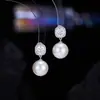 Pendientes de Perla para el Día a Día con Circonita de Corte Princesa Retro Francés Plata de Alta Gama con Aguja de Plata Pendientes Retro con Temperamento