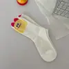 Calcetines Lindos de Dibujos Animados hasta la Mitad de la Pantorrilla para Mujer, Estilo Primavera y Otoño, Calcetines Holgados con Expresiones Divertidas, Versátiles Blancos Transpirables Cómodos, Tendencia Ins