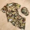 Conjunto de Camuflaje de Manga Corta para Niños Verano Camiseta de Cuello Redondo Ropa de Entrenamiento Militar para Estudiantes de Primaria y Secundaria Camiseta de Malla para Caza y Entrenamiento Físico