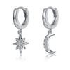 Pendientes de plata 925 con microincrustaciones de aguja, asimétricos, con forma de luna y estrella, para mujer, exquisitos pendientes de diamantes, elegantes y ligeros, de lujo.