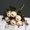 Nuevas flores artificiales Austin de 6 cabezas para otoño, peonías vintage europeas para decoración de mesa de comedor en casa y escaparate de hotel