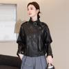 Chaqueta de Piel Genuina para Mujer, Estilo Corto, Piel de Vaca Aceitada y Encerada, Nuevo Modelo Primavera/Otoño, Estilo Biker, Cuello Solapa, Talla Pequeña