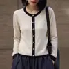 Cardigan tricô com lantejoulas color block chique para mulheres, casaco suéter com toque de luxo, peça externa solta e estilosa com botões