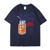 Nueva camiseta informal de verano europea y americana con estampado de bebidas japonesas y refrescos para hombre y mujer, cuello redondo, holgada, manga corta, top para pareja