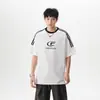 Marca de Tendencia Americana Rayas Deporte Manga Corta Hombre Verano Nuevo Algodón Pesado Diseño Oversize Camiseta de Media Manga