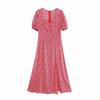 Aliexpress Atacado de Roupas Europeias e Americanas Transfronteiriças 2025 Início da Primavera Novo Estilo Vestido Fenda Decote Quadrado Estampado em Viscose