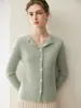 Cárdigan de punto para mujer 100% cachemir puro con cuello semiabierto, de canalé, de un solo botón, corte ajustado