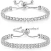 Pulseira de Zircônia Tennis 4mm Simples e Fashion, Best-Seller Transfronteiriça Europeia e Americana para Mulheres, Joia Versátil Ajustável com Puxador