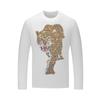 Camiseta de Manga Larga para Hombre de Modal con Diamantes Calientes Cabeza de Tigre Primavera y Otoño Camiseta Base Color Sólido Interior Talla Grande Top para Hombre
