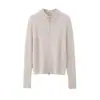 [Histórias Antigas de Nancheng] Cardigan de Lã 100% Gola Alta Tricô com Fio Ombro Direito Textura de Ponto Suéter com Zíper Emagrecedor