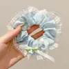 Elástico de Cabelo Azul Xadrez Floral de Renda em Tecido Estilo Coreano para Mulheres, Presilha Fresca e Elegante
