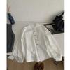 Camisa Blanca de Cuello Redondo de Alta Calidad para Mujer, Holgada, Estilo Coreano, Casual, Manga de Farol, Apilada, Ajustada, Camisa de Algodón Puro A3473