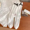 Meias Femininas de Algodão Finas de Cor Sólida com Laço para Primavera e Verão, Meias de Meia-Perna Sem Costura em Renda Estilo Ballet