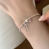 Colar de Prata com Laço e Coração de Diamante Rosa para Mulheres, Corrente de Clavícula Estilo Ballet Sexy Nicho Doce de Verão para Meninas