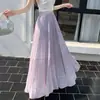 Ropa para Mujer: Falda Plisada de Malla Chifón para Mujer, Verano 2026, Falda de Paraguas de Línea A con Pliegues Adelgazante de Cintura Alta, Falda Larga Acampanada