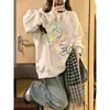 Sudadera Chic Estilo Coreano Americano Muy Bonita Sin Capucha para Mujer Otoño Invierno Con Terciopelo Extra Grueso Diseño con Sentido Nicho Manga Larga Superior Delgado