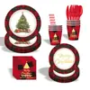 Suprimentos de Decoração de Festa de Natal e Ano Novo Mais Vendidos na Amazon Transfronteiriça Conjunto de Louça Descartável